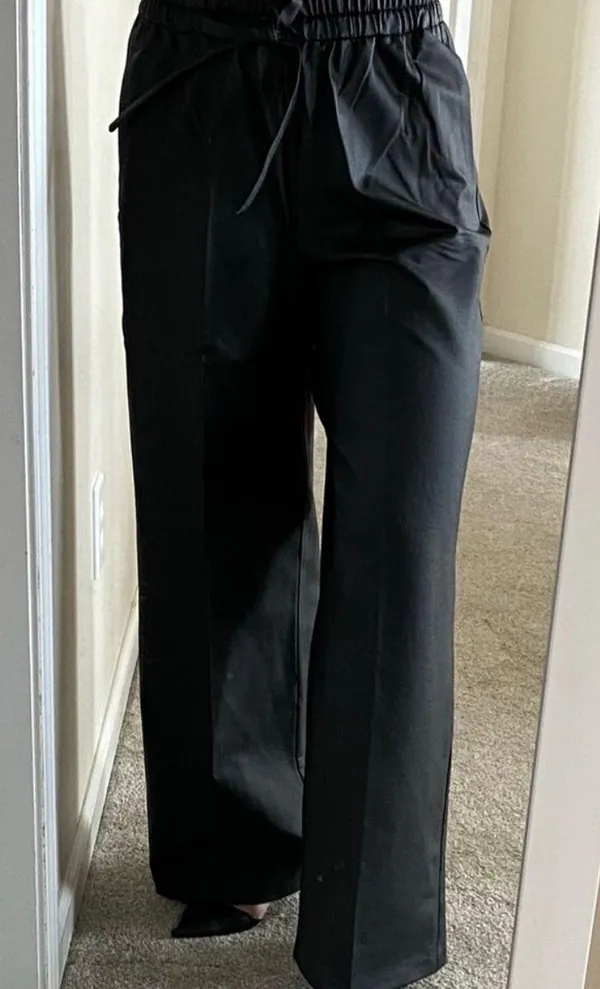 Zara Black High Waisted Waxed Effect Wide Leg Pant - Image 7