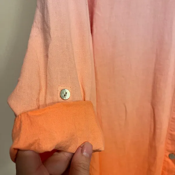 J. Jill Blouse Top Button Front Shirt Pink Orange Gradient Linen Blend Size XL - Image 4