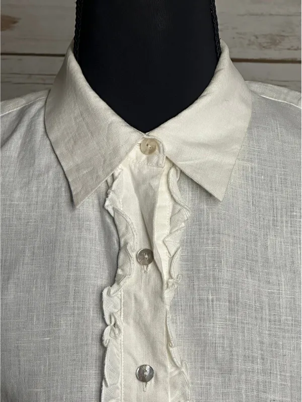 edward white sleeveless 100% Irish linen ruffled front button-up blouse Small - Image 2