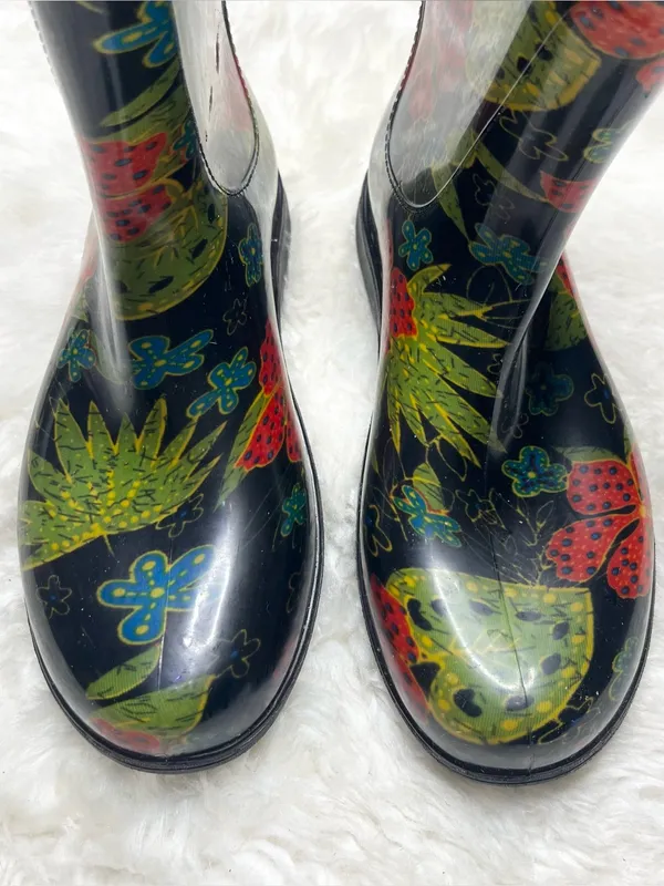 SLOGGERS Black Red & Green Floral Rain & Garden Waterproof Ankle Boots Size 9 - Image 8
