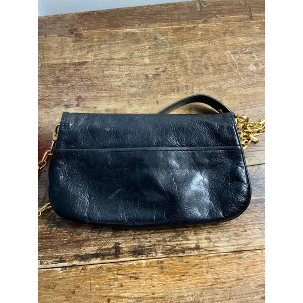 Tory Burch Reva Black Leather Detachable Gold Chain‎ Crossbody Clutch - Image 10