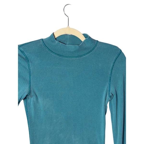 Intimately Free People The Rickie Top XS Teal Ribbed Mock Neck Boho Minimalist - Image 4