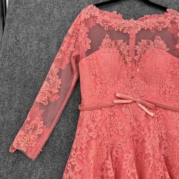 Forever Unique Lace Sequence Dress Coral Pink Size 12 Fit & Flare Formal Party - Image 5