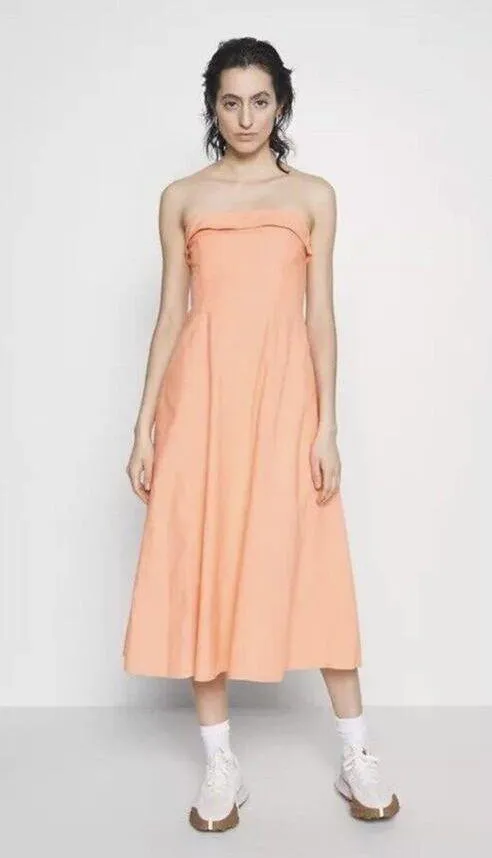 NWT Abercrombie & Fitch Strapless Linen-Blend Midi Dress in Coral, Size S - Image 9