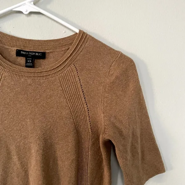 Banana Republic brown tan fit and flare knit dress cotton‎ nylon women size XS - Image 2