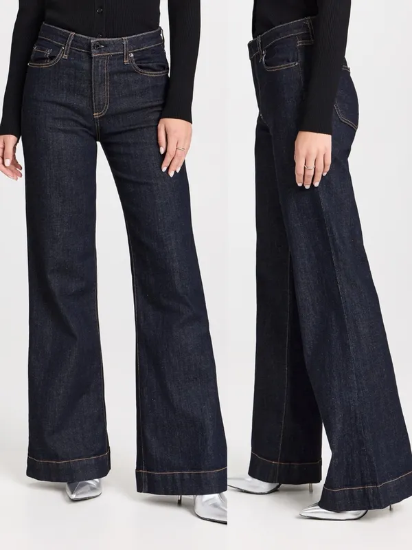 ASKK NY • Juniper Wide Leg Jean flare Olive Resin dark wash stretch trouser - Image 6