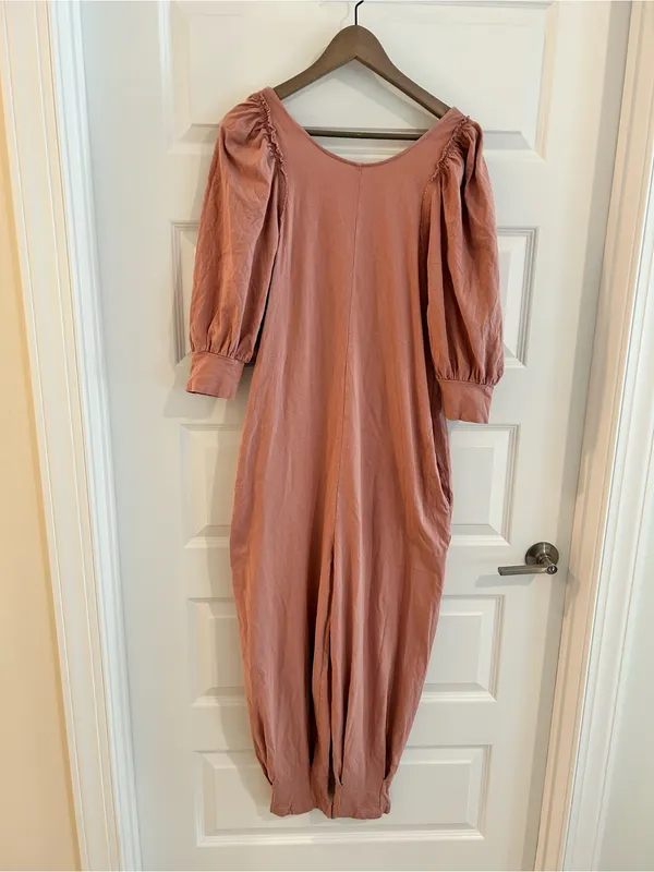 Free People FP Beach Jackie Puff Sleeve Jumpsuit Pink Size S - Image 3
