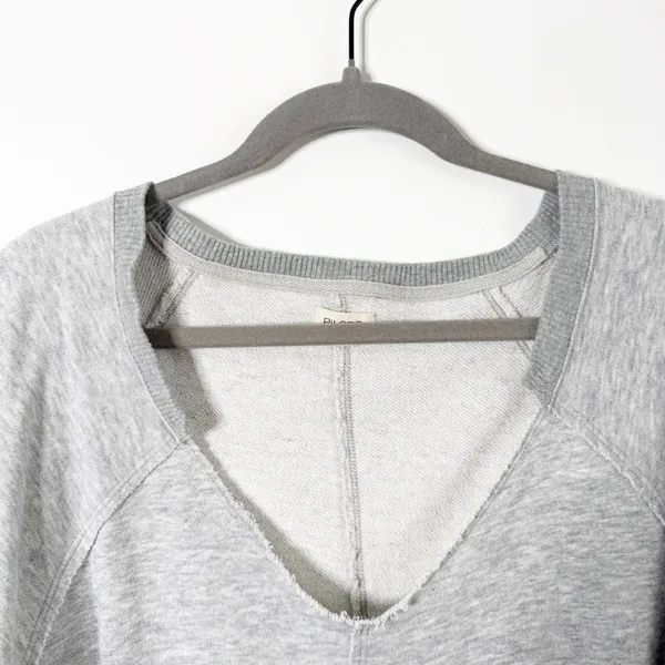 Anthropologie Pilcro Reworked Popover V-Neck Sweatshirt Cotton Gray Distressed L - Image 3