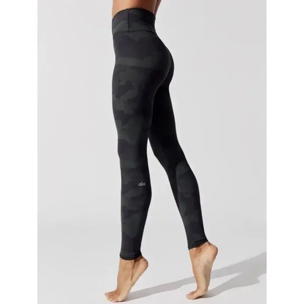 Alo Yoga High Waist Camp Vapor Leggings Black Green Camouflage Athletic Pants XS - Image 2