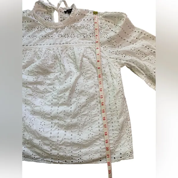 J. Crew White Eyelet Cotton Long Sleeve Tie Back Blouse - Image 5