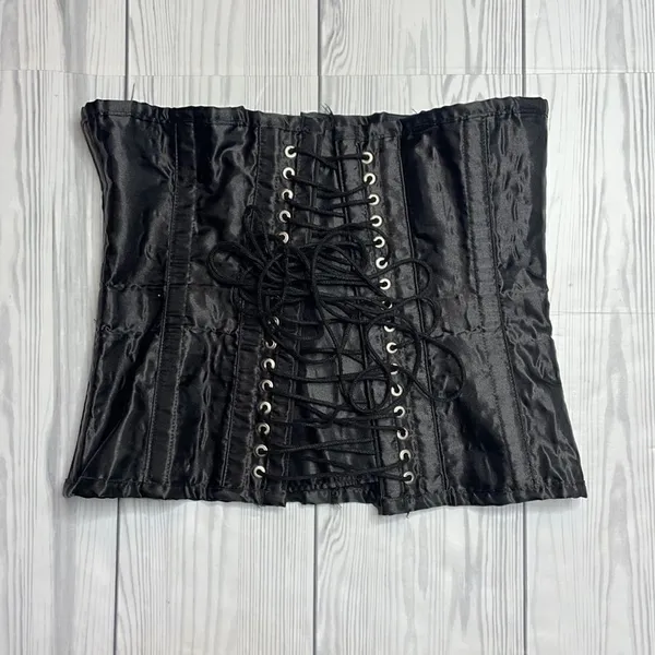 Vintage women’s satin lace up black corset size 30 L/XL - Image 2