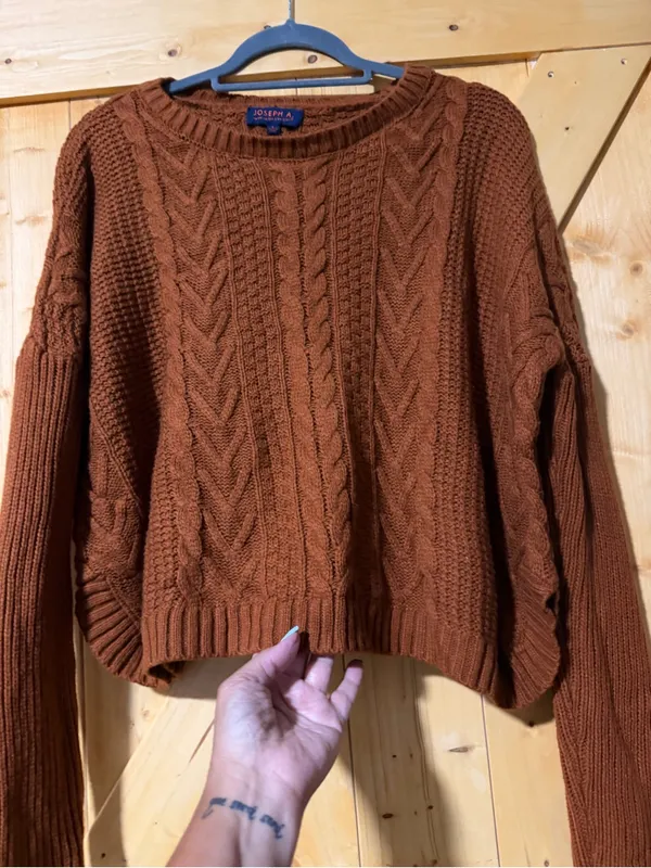 Joseph A. Rust Brown Cable Knit Cropped Sweater Size L - Image 6