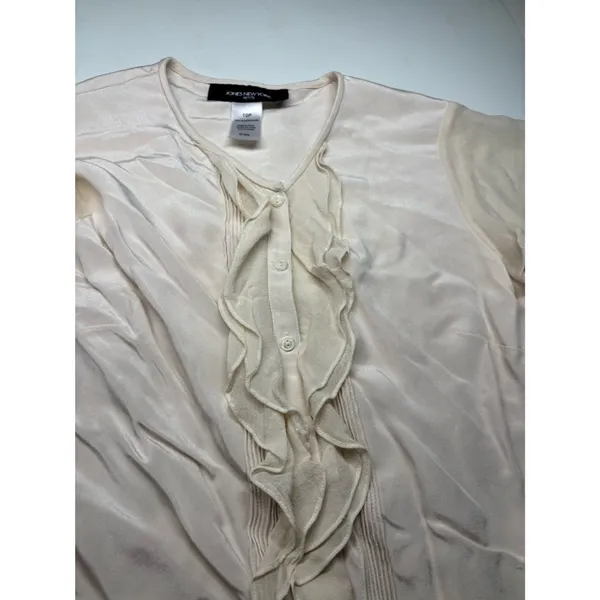 Jones New York Petite Sheer Ruffle Blouse - Cream - Image 3