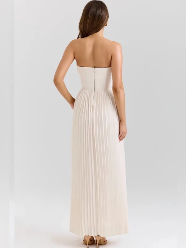 House of CB Marcella Ivory Strapless Pleated Maxi Dress in Cream L - Image 4