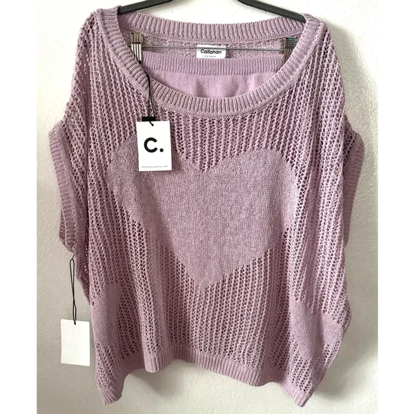 NWT Callahan Knitwear x Revolve Lilac Purple Heart Open Knit Top Brief Short Set - Image 4