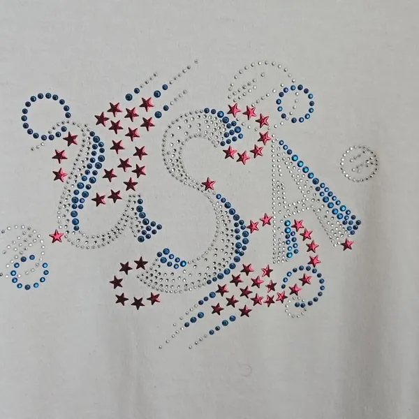 Vintage Style USA White Graphic Tee Red & Blue Abstract Art T-Shirt Size Large - Image 2