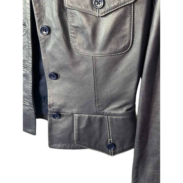 Vintage Zelda Genuine Lamb Leather Jacket Blue Violet Purple Cropped Blazer - Image 7