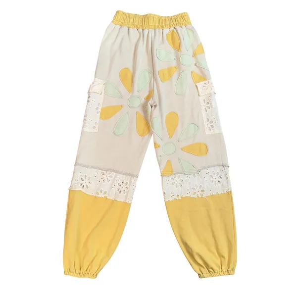 Oli & Hali Jogger Pants Women Small Yellow Patchwork Floral Eyelet Lace MB2170 - Image 8