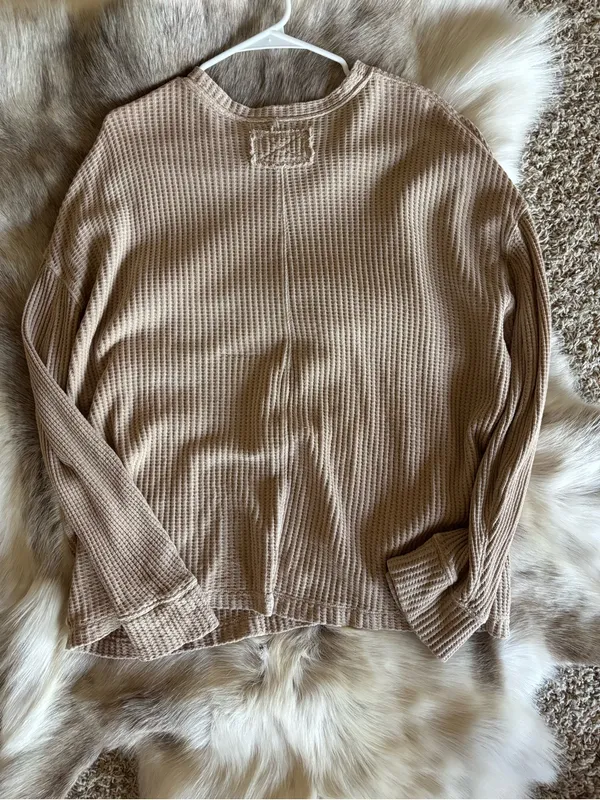 Free People We the Free Waffle-Knit Pocket Pullover Top - Beige - Image 8