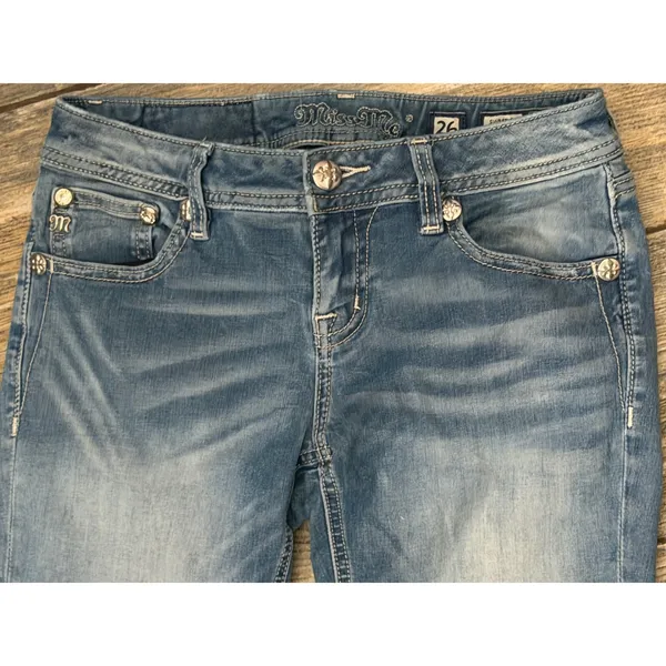 Miss‎ Me Signature Bootcut Jeans Medium Wash Bling Flap Size 26x28 Short Y2K - Image 3