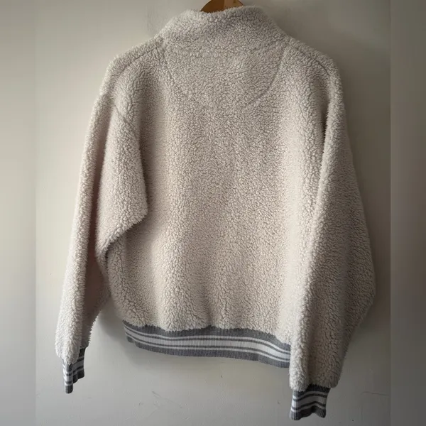 American Eagle Woman’s Sweater 1/2 Zip Front Pockets Cream Sherpa‎ - Image 4