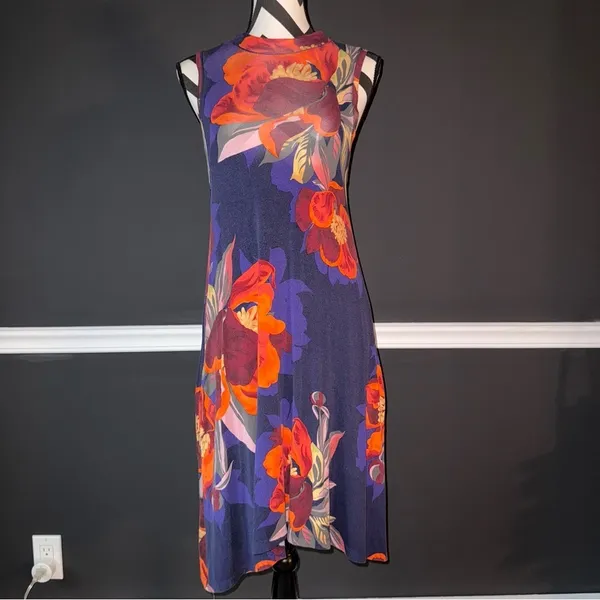 MAEVE BY ANTHROPOLOGIE‎ Tilt Floral Swing Dress Blue Orange XS - Image 2