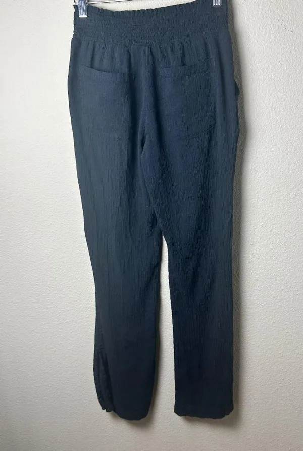 AERIE American Eagle Gauze Wide Leg Beach Pants w Side Slit Size XS Black - Image 7