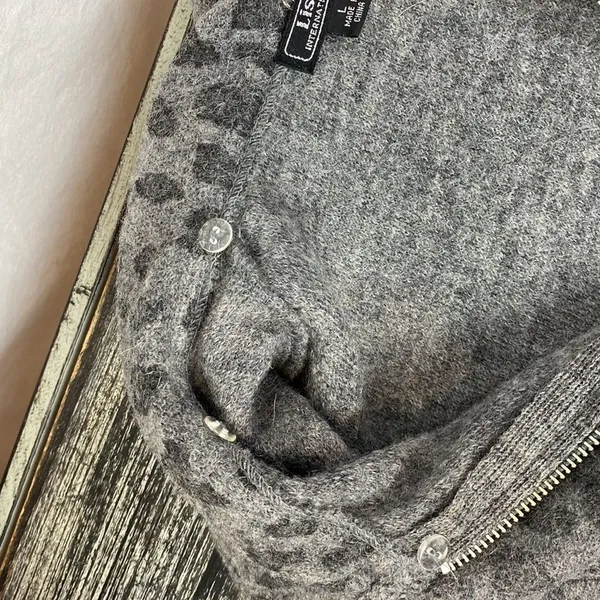 Lisa International Gray Sleeveless Animal Print Zip Up Wool Vest L - Image 6