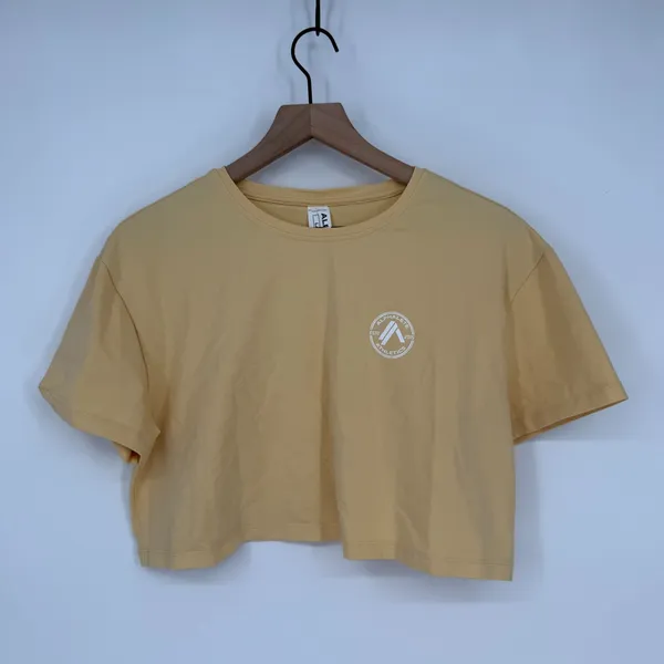 Alphalete Cropped Tee Shirt Womens Large Beige Logo Cotton Stretch Everyday Wear - Image 2