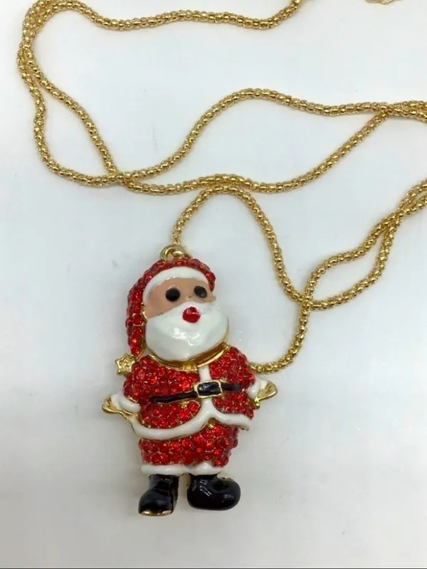 Red Crystal Santa Claus Christmas Necklace - Image 10