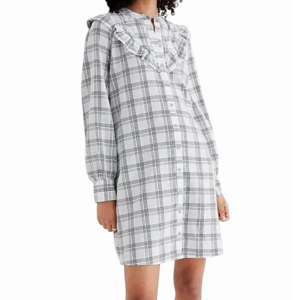 Madewell Shirt Dress Size Small Plaid Ruffle Long Sleeve‎ Button Down Western - Image 3