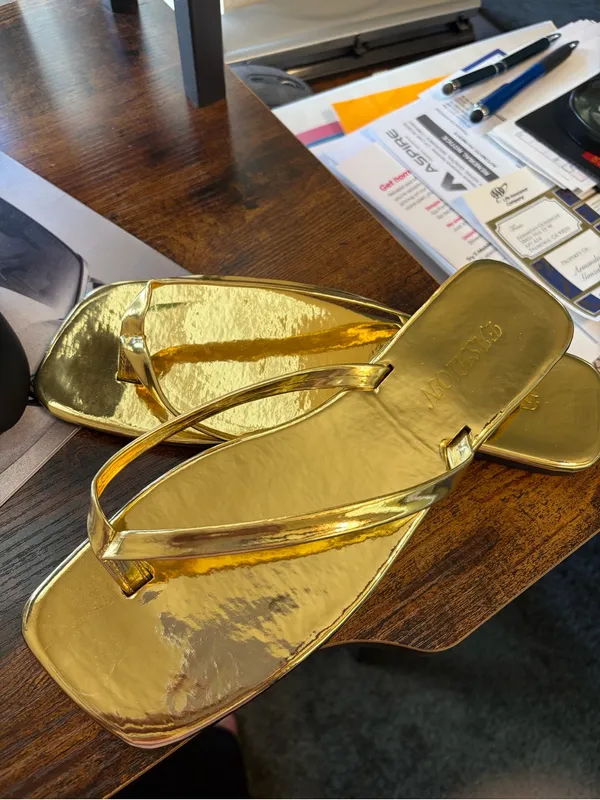 Gold Metallic Flip Flop Sandals - Women - Image 2