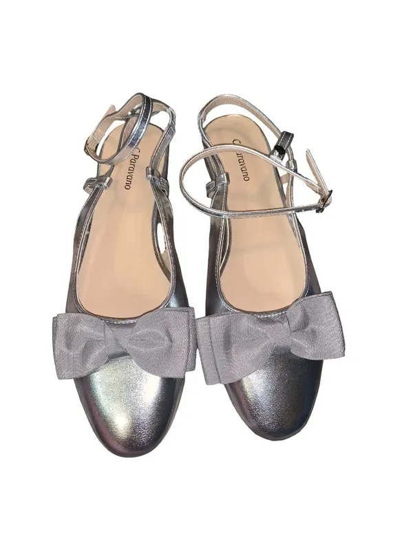 C. Paravano Size 8.5 (EU 39.5)- Sling Back Flats - Silver With Bow Accent. - Image 3
