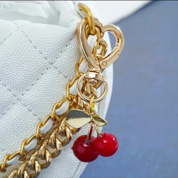 Gold Heart Keychain with Red Cherry Charm‎ - Image 7