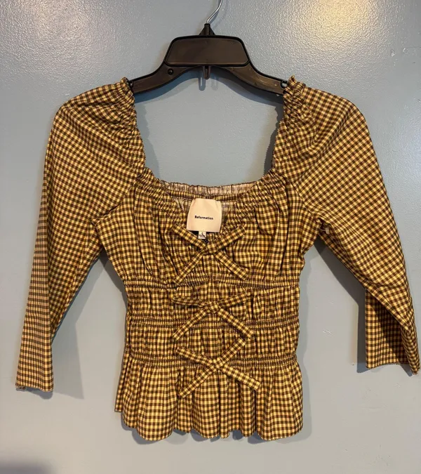 Reformation Lauryn Gingham Cotton Top - Image 3