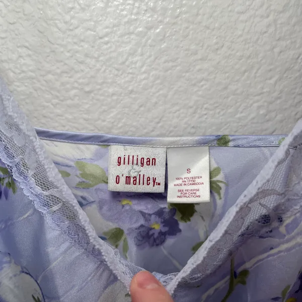 Gilligan & OMalley Floral Satin Slip Nightgown Dress Lace Trim Small - Image 6