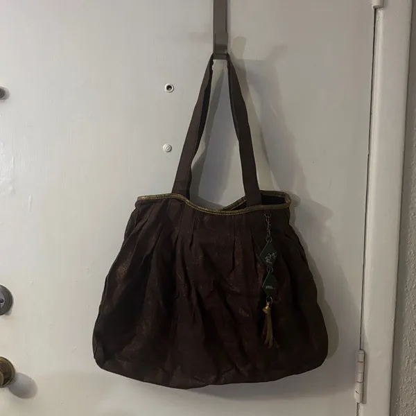Brown/Gold Metallic Cloth Shoulder Bag Boho Fall Fairycore Grandma Minimalist - Image 3