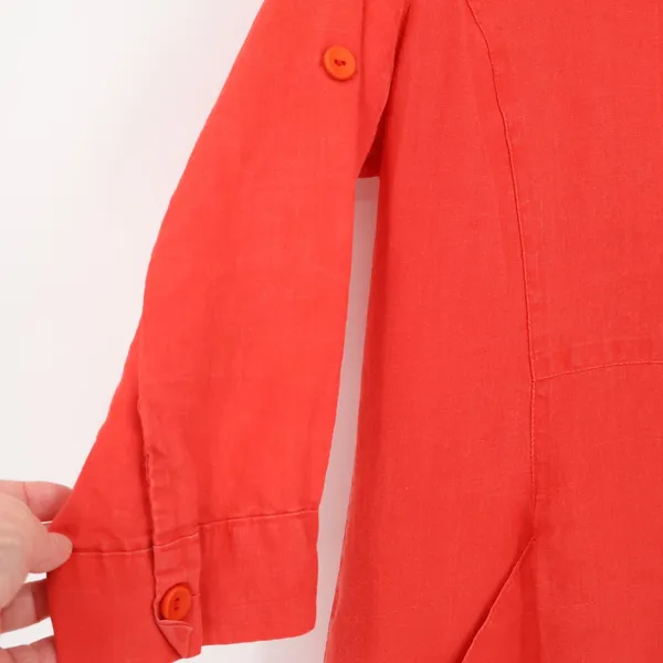 Dark Coral Linen Tunic Top Lagenlook‎ Coastal Beachy Oversized Pockets Size M/L - Image 5