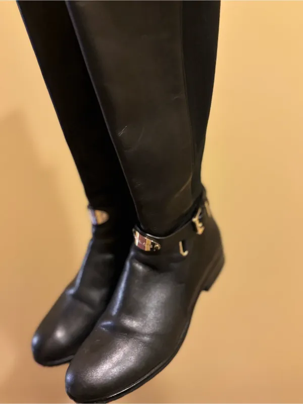 MICHAEL Michael Kors Black Leather Knee-High Boots with Gold Hardware - Image 6