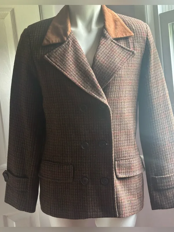 INTERNATIONAL SCENE Brown Red Blue Wool Blend Double-Breasted Coat Sz 11/12 - Image 2