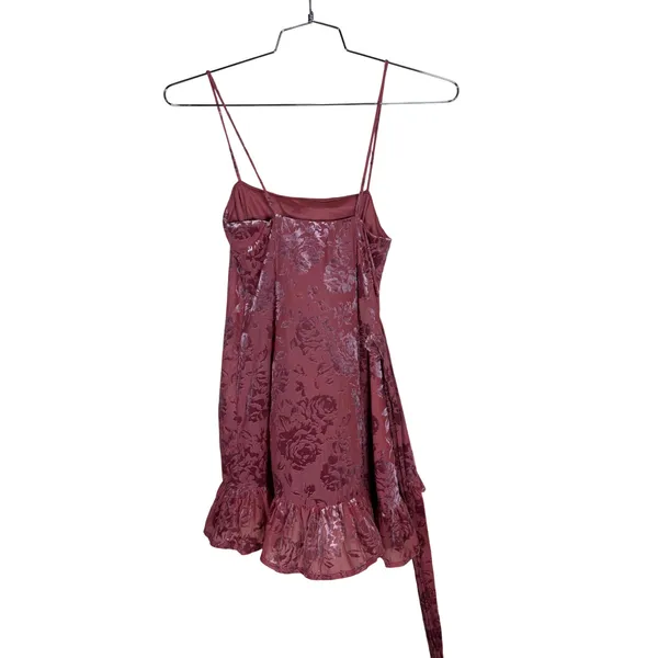 Free People Intimately Floral Burnout Velvet Wrap Mini Dress Wine XS - Image 6