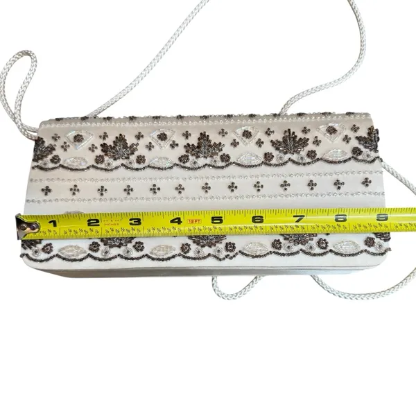 Vintage La Regale Beaded Satin Evening Bag Cream Brown Artsy‎ Fairycore Ethereal - Image 9