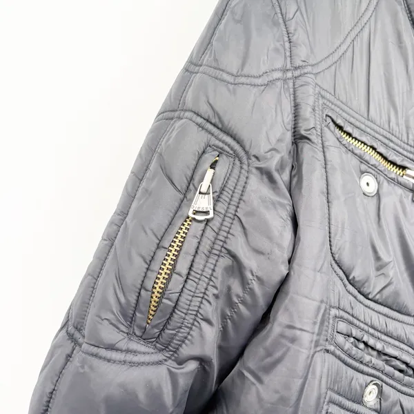 Diesel Womens Black Vintage Y2K Quilted Moto Utility Bomber Jacket Size L - Image 5