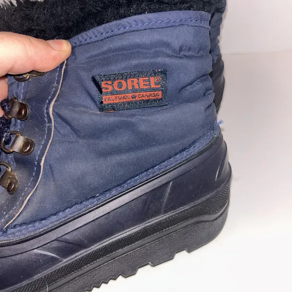 VTG Sorel Kaufman Canada Women 8 Navy Blue Black Faux Fur Trim Winter Snow Boots - Image 2