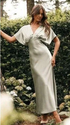 Petal & Pup Ricki Sage Green Satin Maxi Dress XS - Image 2