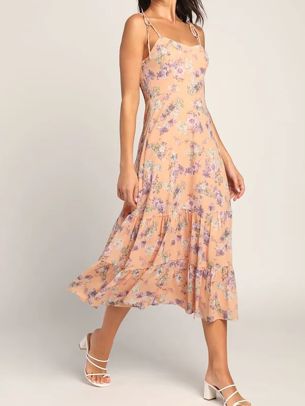Lulus Started With a Kiss Orange Floral Print Tie-Strap Tiered Dress - Image 3
