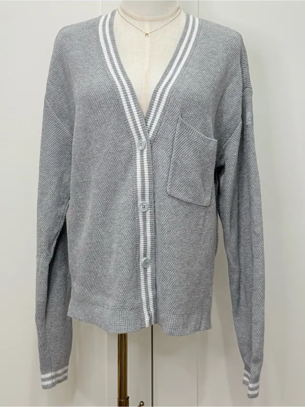 Alo Yoga Tennis Club Cardigan Sweater XS Gray Varsity Preppy Athleisure Chic - Image 5