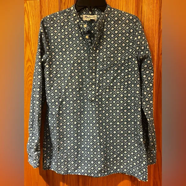 Madewell Chambray Blue & White Floral‎ Stamp Popover Tunic Top Shirt Size XS - Image 3