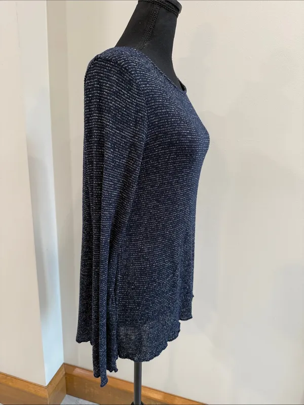 Abercrombie & Fitch navy blue & silver split back long sleeve top blouse size S - Image 3