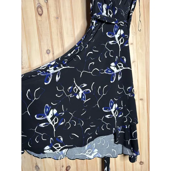 NWT DKNY Midi Wrap Dress Black Blue Floral V-Neck Resort Party Womens Size 2 - Image 3